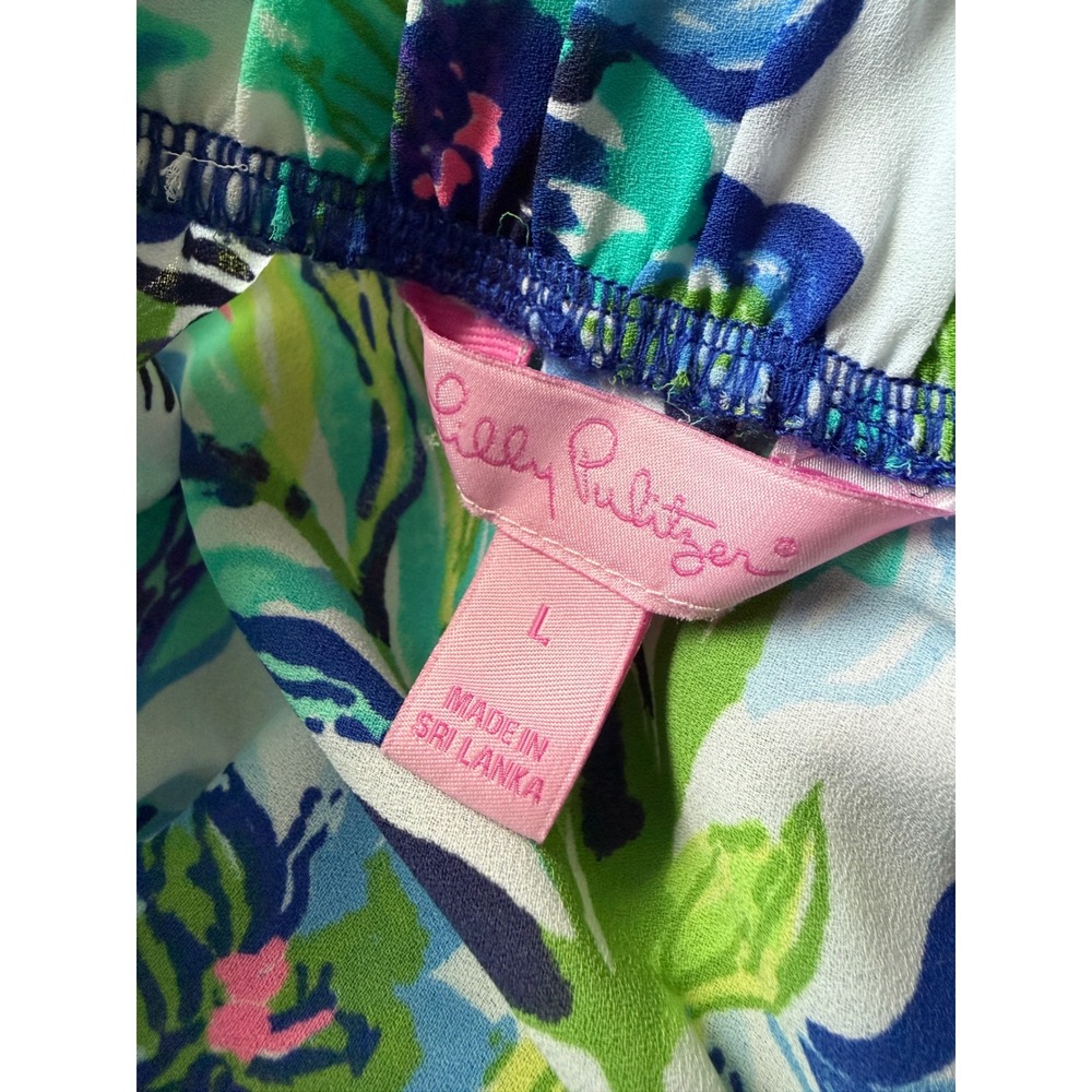 Lilly Pulitzer Tiered Mini Skirt Blue Green Tropical Parrot Floral Large - Picture 9 of 9